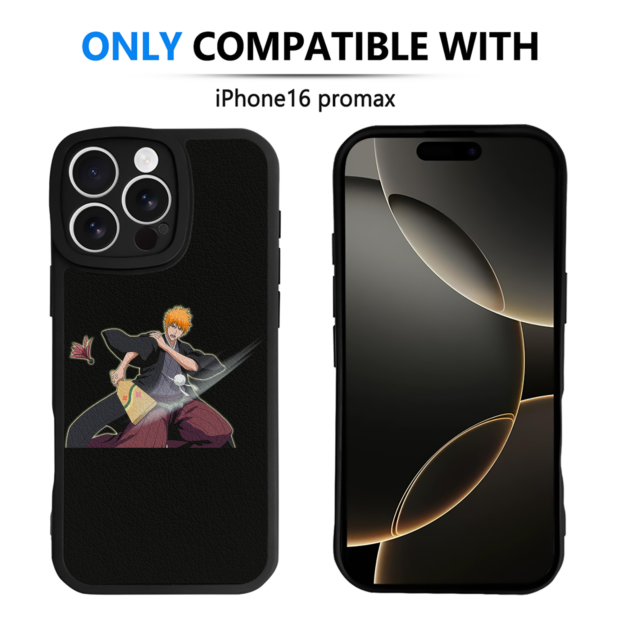 （画像用） ブリーチ 黒崎一護（くろさき いちご）BLEACH Kurosaki Ichigo 【iPhone 16シリーズ対応】シリコンスマホケース（レザー調） 材質：シリコン
